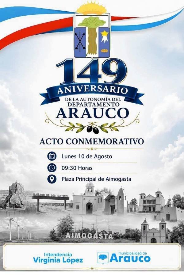 Afiche oficial del 149° aniversario de la autonomía del departamento Arauco